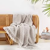 Ultra Soft Cozy Sherpa Throw Blanket with Tassel, Light Weight Warm Decorative 2 Tones Ombre Light Brown Pattern Reversible Boho Style Blanket for Sofa, Couch, Bedroom,Travel, 50”x60”