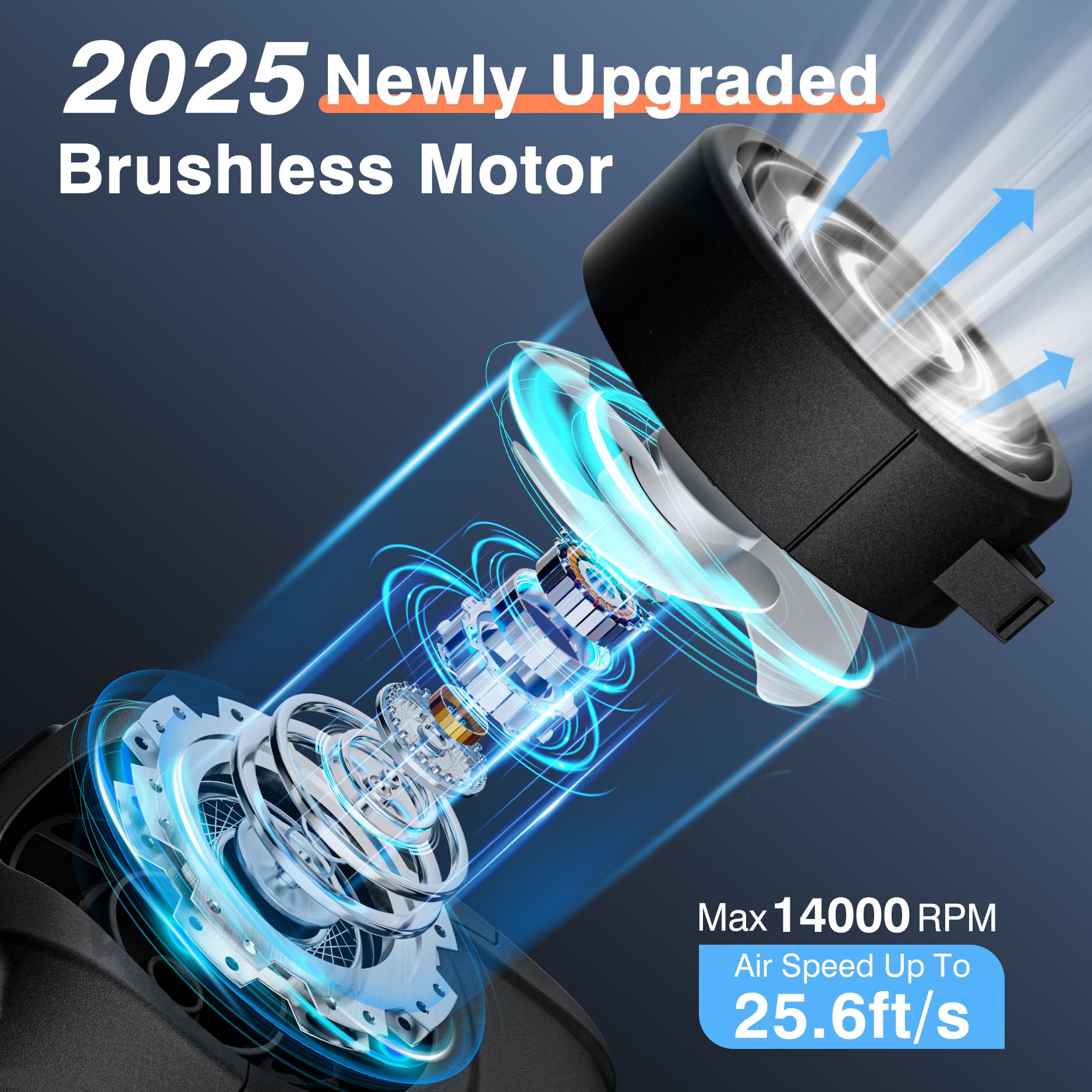 Portable Fan Rechargeable, 6-Speed 14000RPM High-Velocity Airflow, Hands-Free Wearable Waist Fan 31H Battery Life, Personal Belt fan for Outdoor, Jobsite, Travel, Indoor, Hanging Neck Fan with Strap