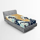 Ambesonne Japanese Wave 2 Pack Fitted Sheet, Foamy
