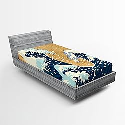 Ambesonne Japanese Wave 2 Pack Fitted Sheet, Foamy