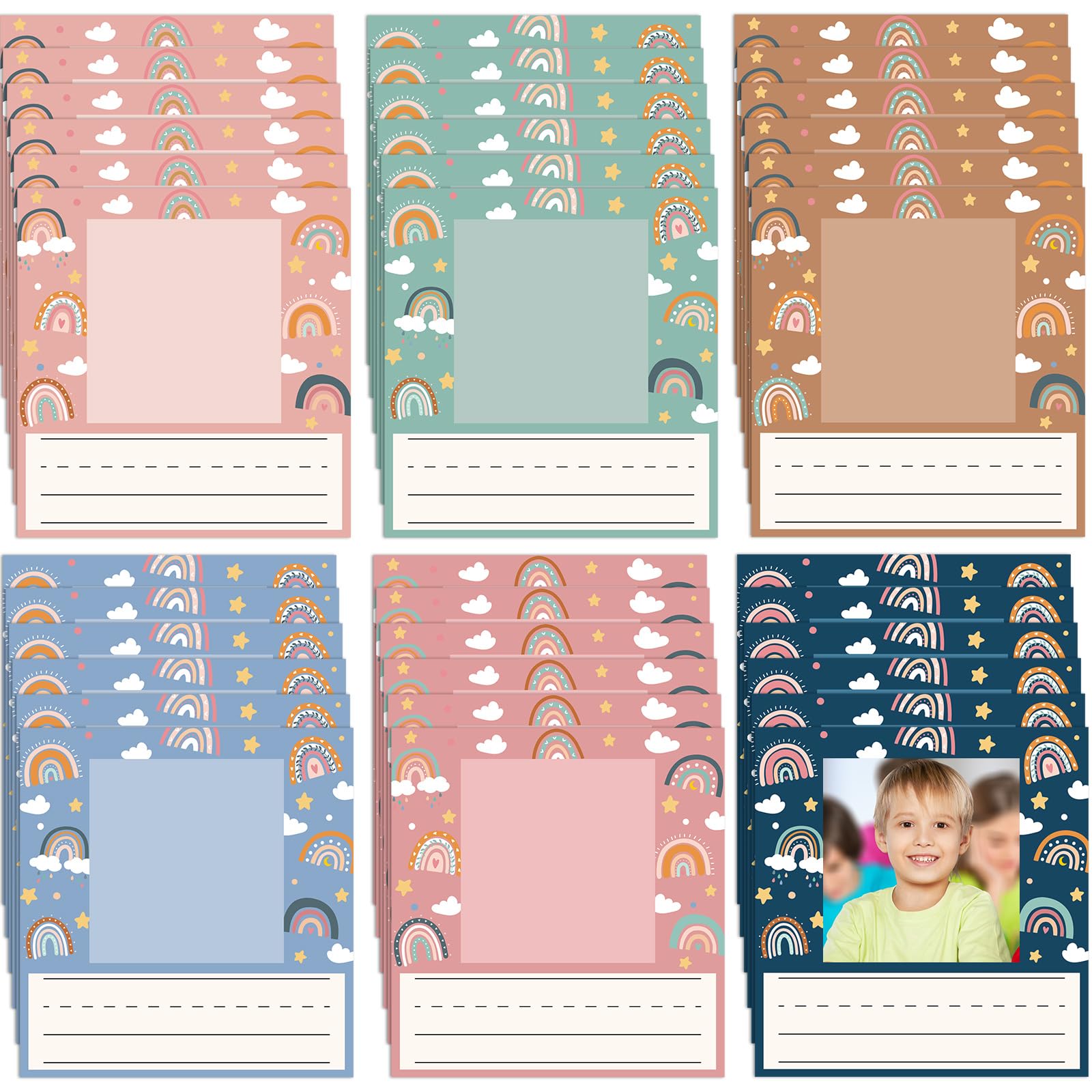 Photo 1 of 36Pcs Boho Name Tags for Classroom with Photo Rainbow Kids Photo Nameplates for Desk Cubbies Name Tags Labels Stickers Colorful Back to School Classroom Decorations