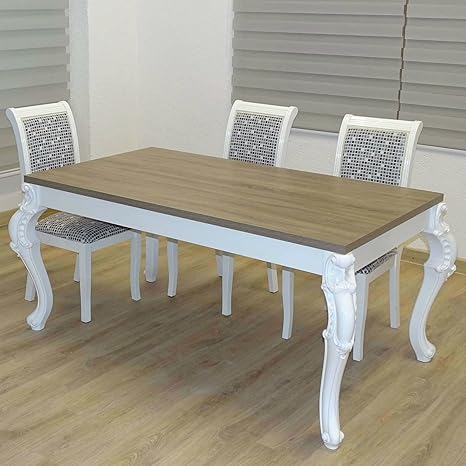 Esszimmertisch weiß Hochglanz Barock Orientalisch Antik - sehr Kratzfest - perfekt geeignet als Esstisch/Wohnzimmertisch - Ma