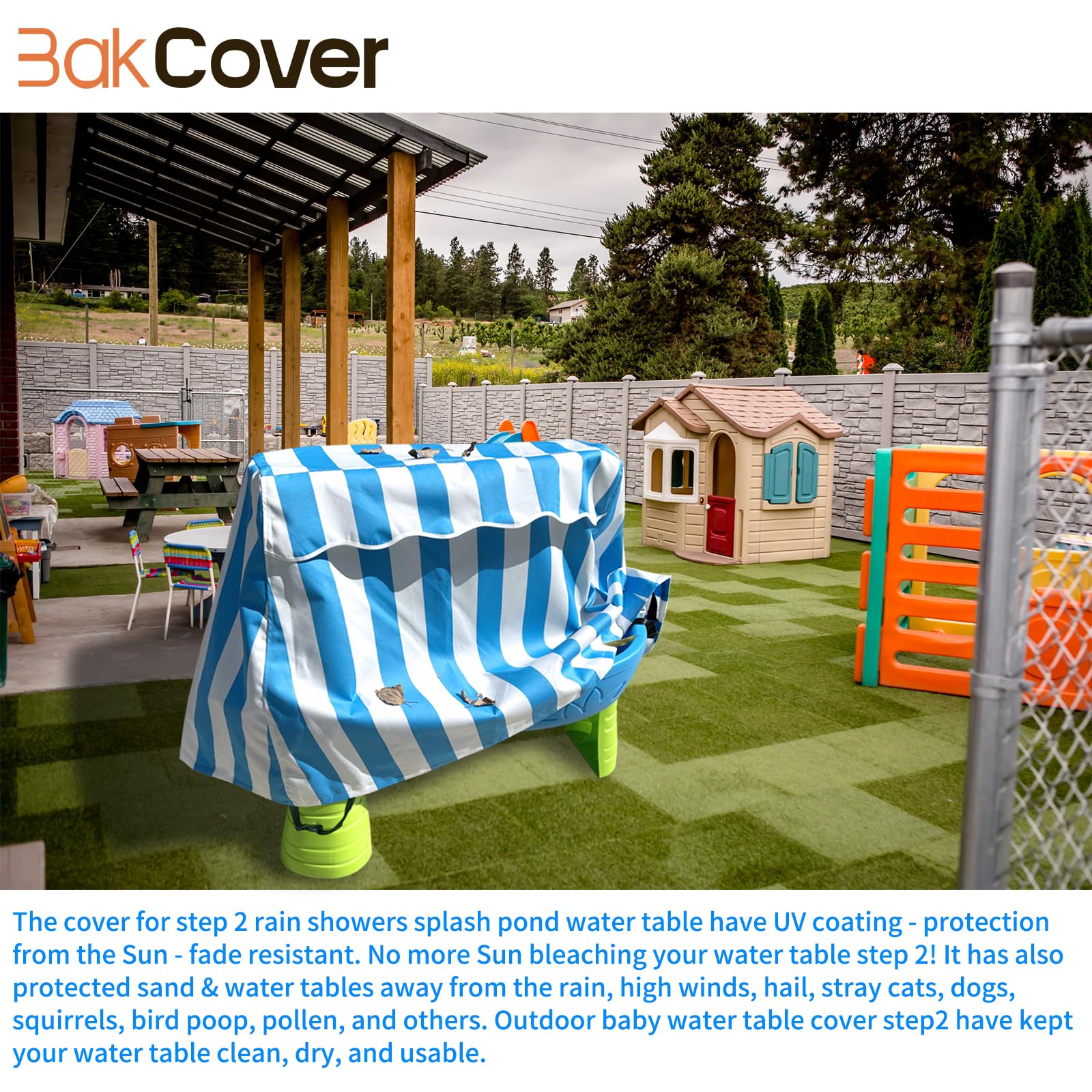 Step2 Rain Showers Splash Pond Water Table Cover - Waterproof, Dust Proof, Anti-UV for Kids - Blue