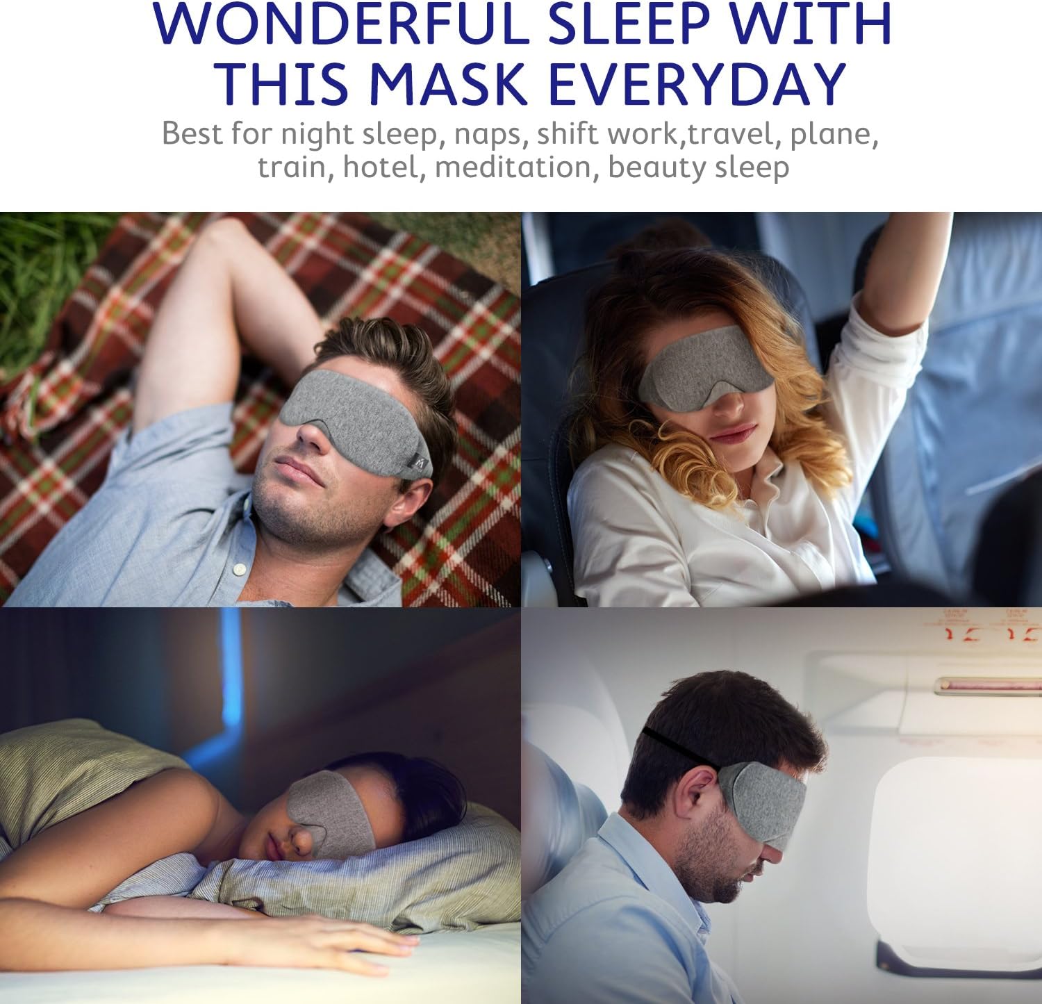 Mavogel Cotton Sleep Eye Mask - Updated Design Light Blocking Sleep Mask, Soft and Comfortable Night Eye Mask for Men Women, Eye Blinder for Travel/Sleeping/Shift Work, Includes Travel Pouch, Grey: Health & Personal Care