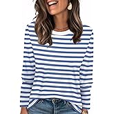 WIHOLL Womens Striped Long Sleeve Shirts Spring Outfits 2026 Color Block Tops Fashion Clothing Ribbed Crewneck Tee Blouses
