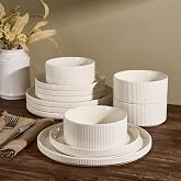 Richmount Line Porcelain Dinnerware Set, dish set for 4, Creamy White | Premium dinnerware set, chip-resistant &amp; durable. Safe for dishwasher, microwave, oven. For daily meals to festive feasts