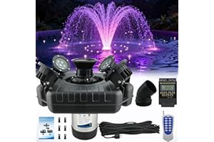MODOO Pond Fountain Aerator with Light RGB LED, 1HP 750W Floating Fountain System for Outdoor Pond Lake, 110V 15000 GPH Fully Automatic Stainless Steel Fountain Pump with 4 LED Lights 100 Feet Power Cord