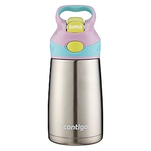 Contigo AUTOSPOUT Straw Striker Chill Stainless Steel Kids Water Bottle, 10 oz, Thistle