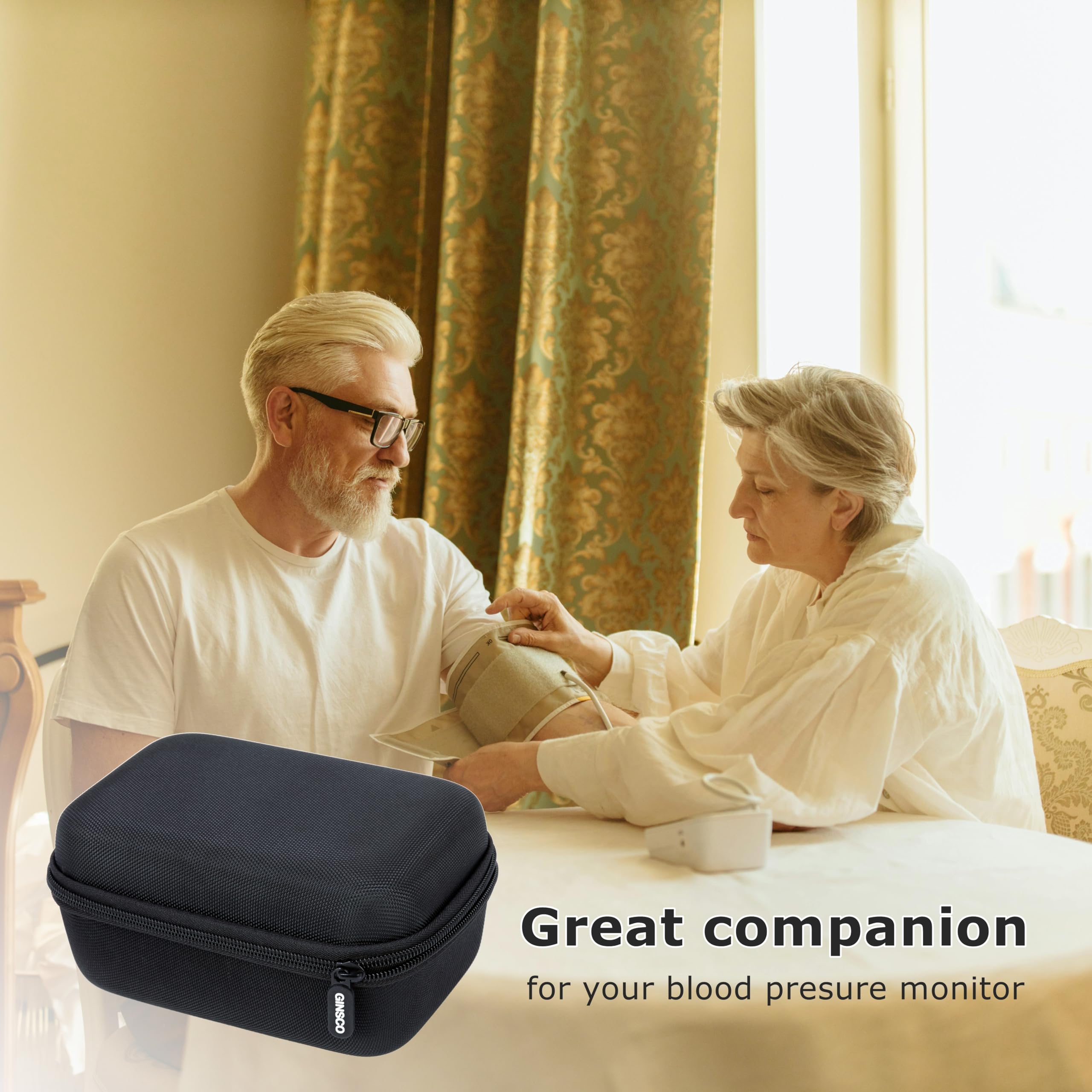 Ginsco Compact Hard Shell Case for Blood Pressure Monitor, Compatible with Omron Bronze/iHealth/Oklar, Portable Carrying Travel Case with Handle, Mesh Pocket for Cuff/Batteries/Charger (Black, M)