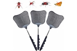 Telescopic Fly Swatter, Jakeloo 3 Pack Fly Swatter for Indoors Plastic Flyswatter Heavy Duty with Stainless Steel Telescopic Handle Ideal for Summer Home/Indoor/Outdoor/Classroom/Office (Black)