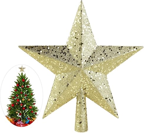 Stella Per Albero Di Natale.Nicexmas Puntale A Forma Di Stella Per Albero Di Natale Decorazione Ricca Di Brillantini Ornamento Da 23 Cm Color Oro 11 5 Amazon It Casa E Cucina