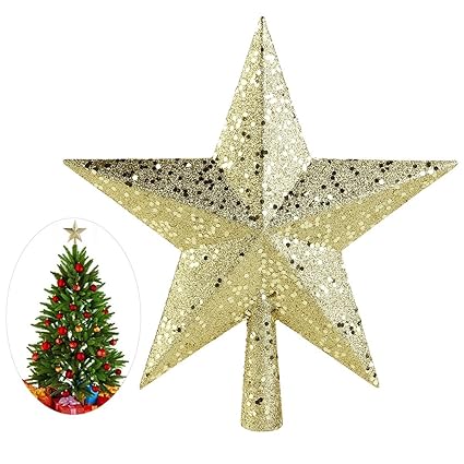 Nicexmas Puntale A Forma Di Stella Per Albero Di Natale Decorazione Ricca Di Brillantini Ornamento Da 23 Cm Color Oro 115