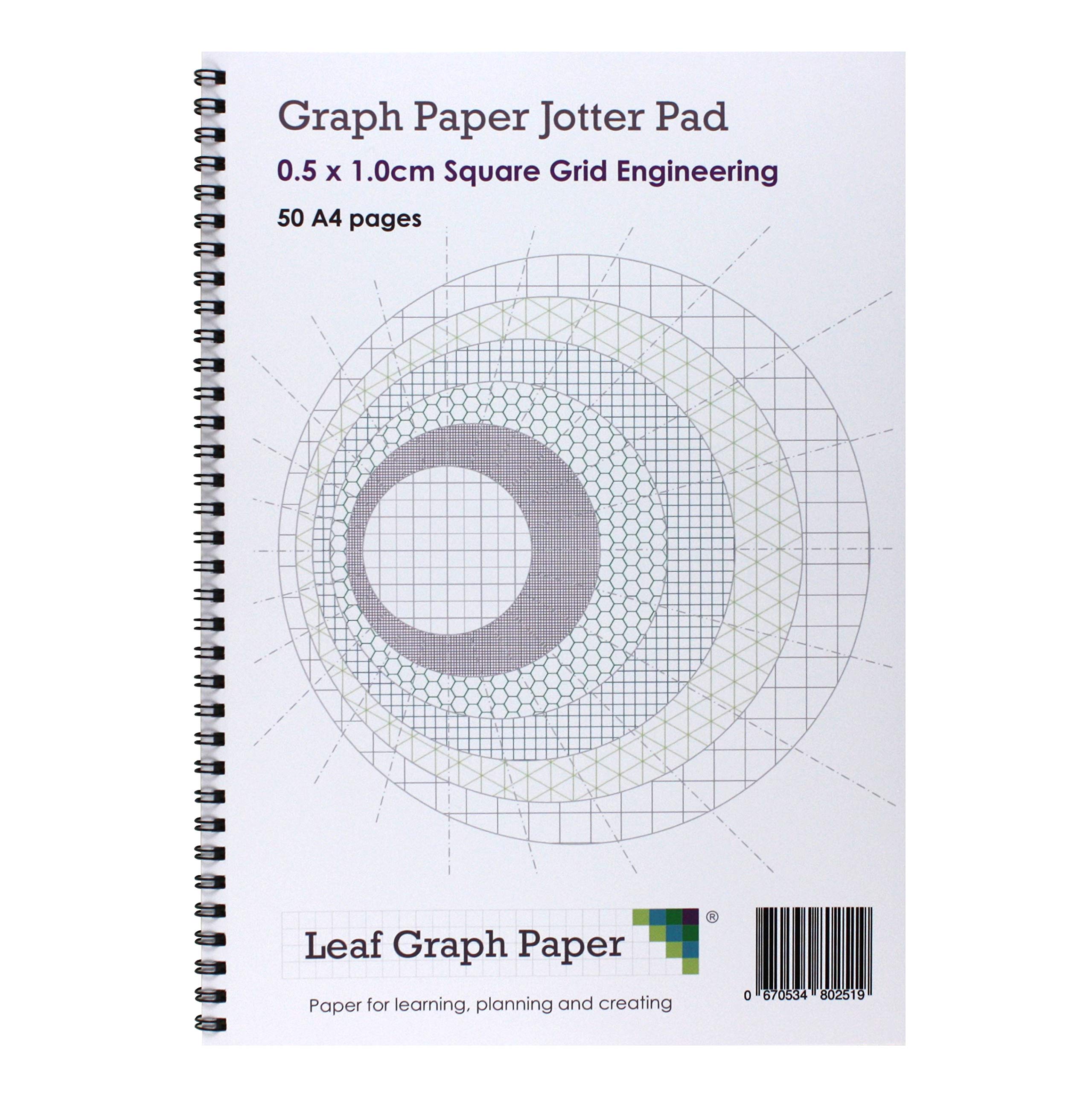 Leaf Graph A4 Engineering Graph Paper, 5mm (0.5cm) Squared Grid, Wirebound Notebook, 50-Page (25-Leaf), Professional Mathematics and Technical Drawing Pad