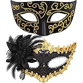 SIQUK Couple Masquerade Masks Set Venetian Party Mask Costume Mask