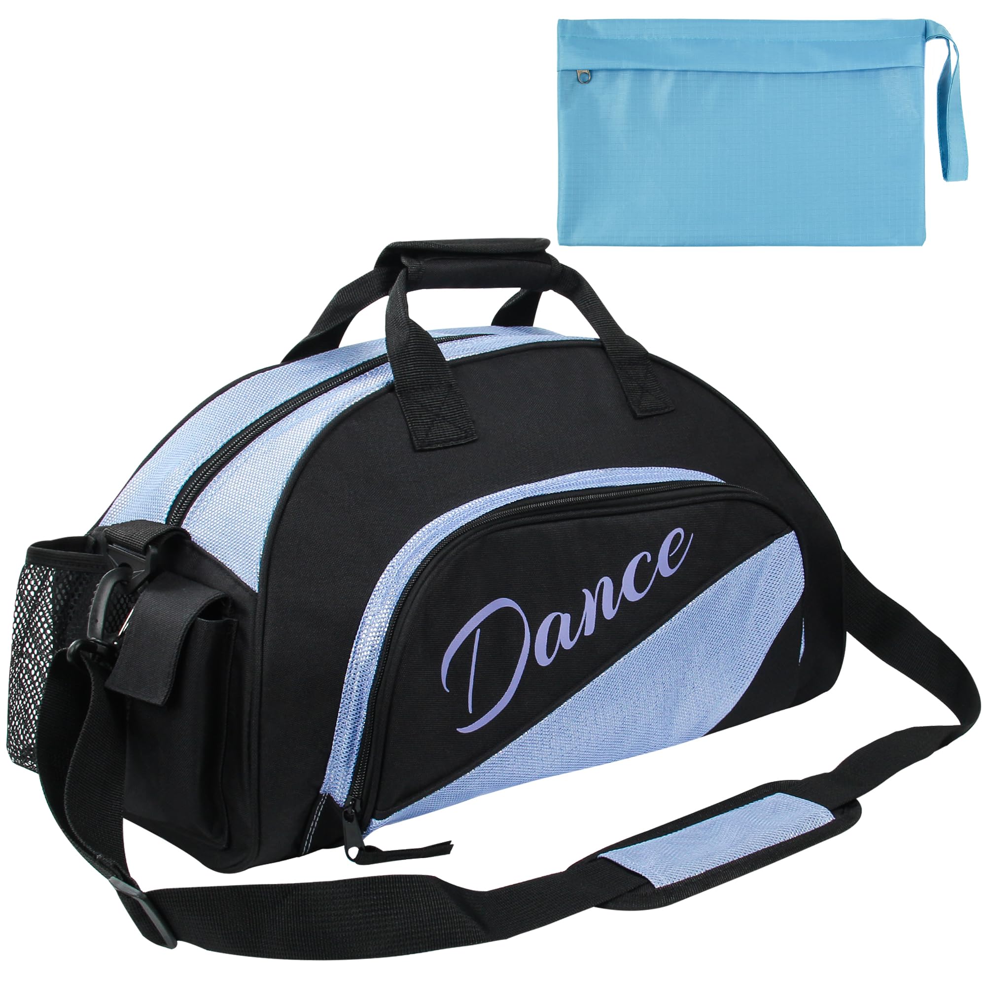 kilofly Girl's Ballet Dance Sports Gym Duffel Bag Travel Carry On + Handy Pouch, Blue, 18.9 inch
