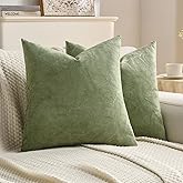 FUTEI Sage Green Velvet Throw Pillow Covers 18x18 Inch Set of 2,Soft Embossed Leaf-Relief Textured Cushion Cases,Natural Home Decor for Couch Living Room