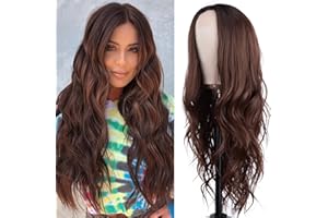 Aida ble Brown Long Wave Wig for Women -26inch Middle Part Long Curly Wig Heat Resistant Synthetic Hair Looking Natural, Fiber Wig for Daily Party Use