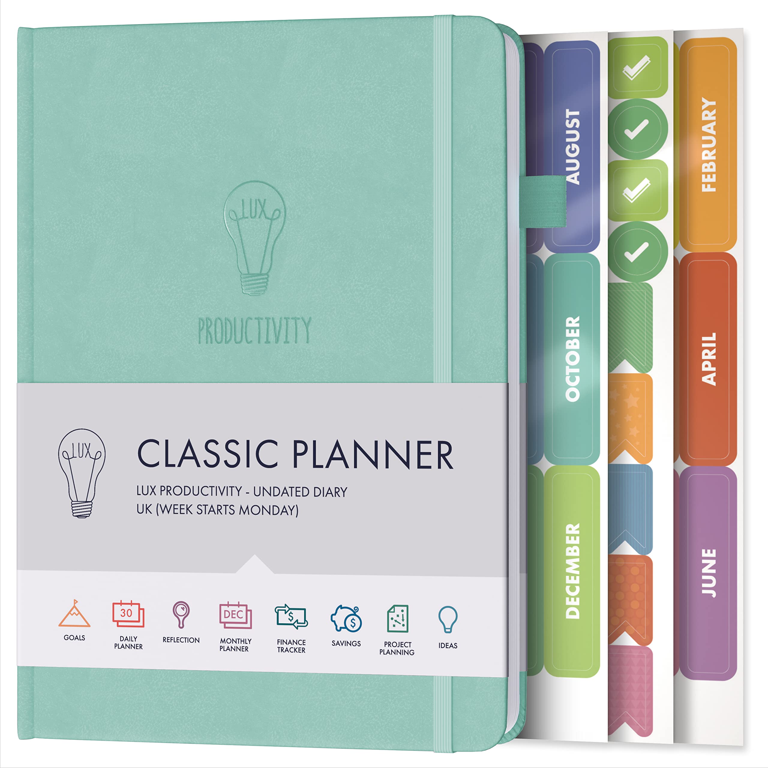 Daily Planner & appointment diary - Gratitude journal, wellness journal & Undated weekly planners and organisers - Desk journals for women & men - LUX Productivity Classic (DUCK EGG BLUE)