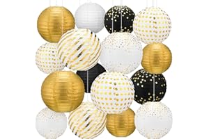 Bencailor 16 Pcs Paper Around The World Lanterns Paper Globes Lanterns Earth Day Planet for Word Map Travel Theme Party Decorations Classroom Supplies(Exquisite,Black Gold)