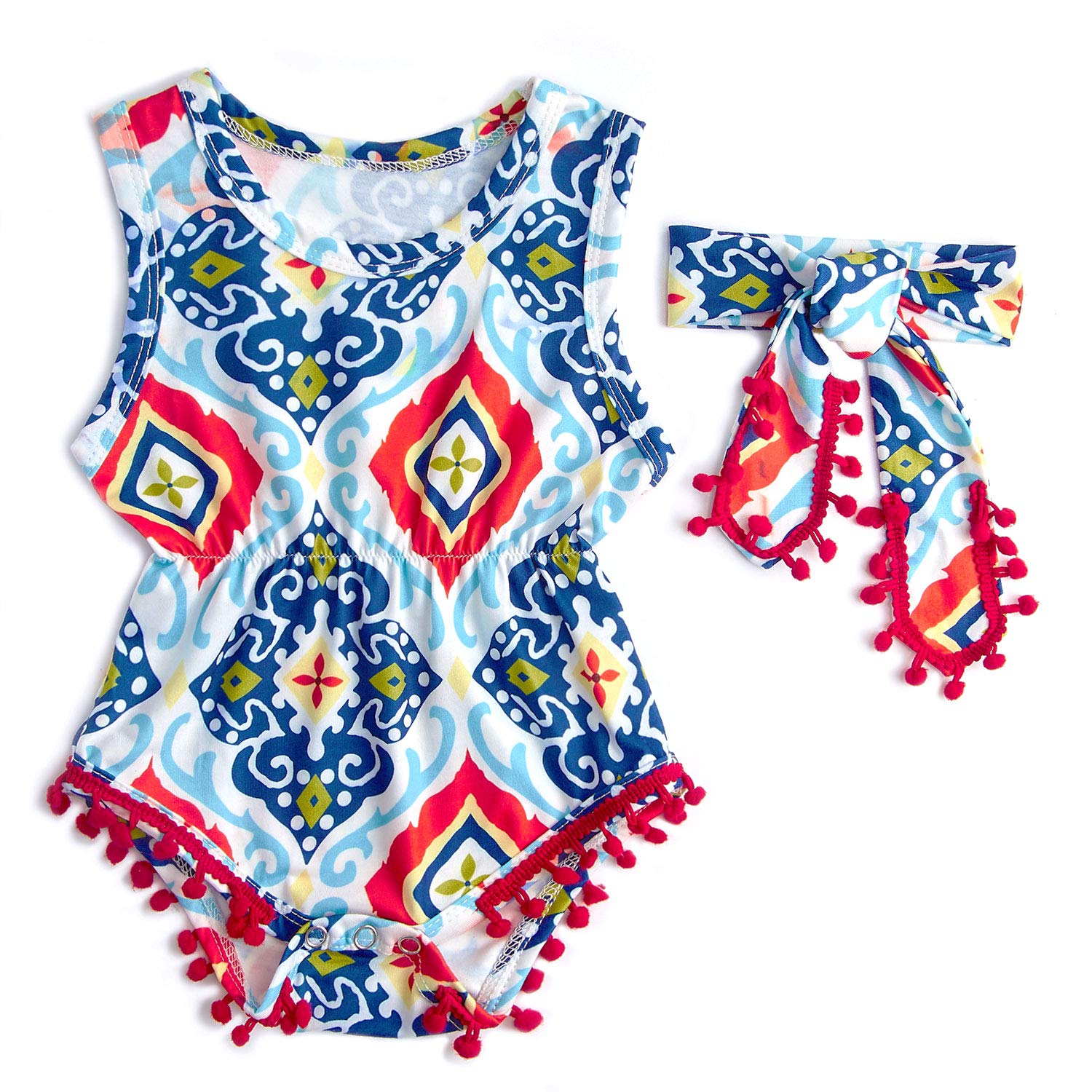 RAISEVERN Chic Imprimer sans Manches Onesie Whit Romper avec la tête des Tenues Quotidiennes Taille 90