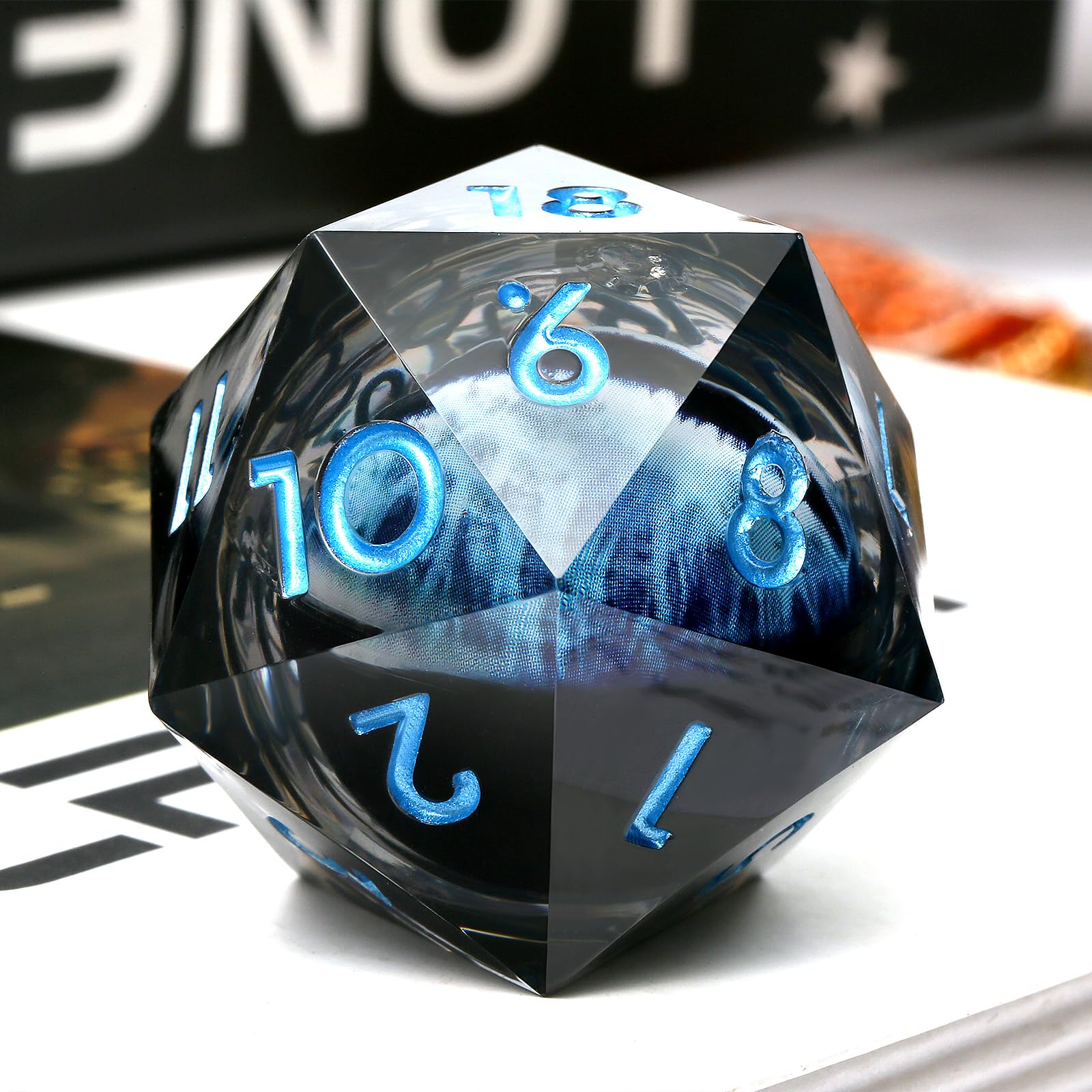 Liquid Core D20 Spindown Dice,DNDND Large 33mm Single 20 Sided Dice Set with Gorgeous Gift Box for Dungeons and Dragons (Blue)