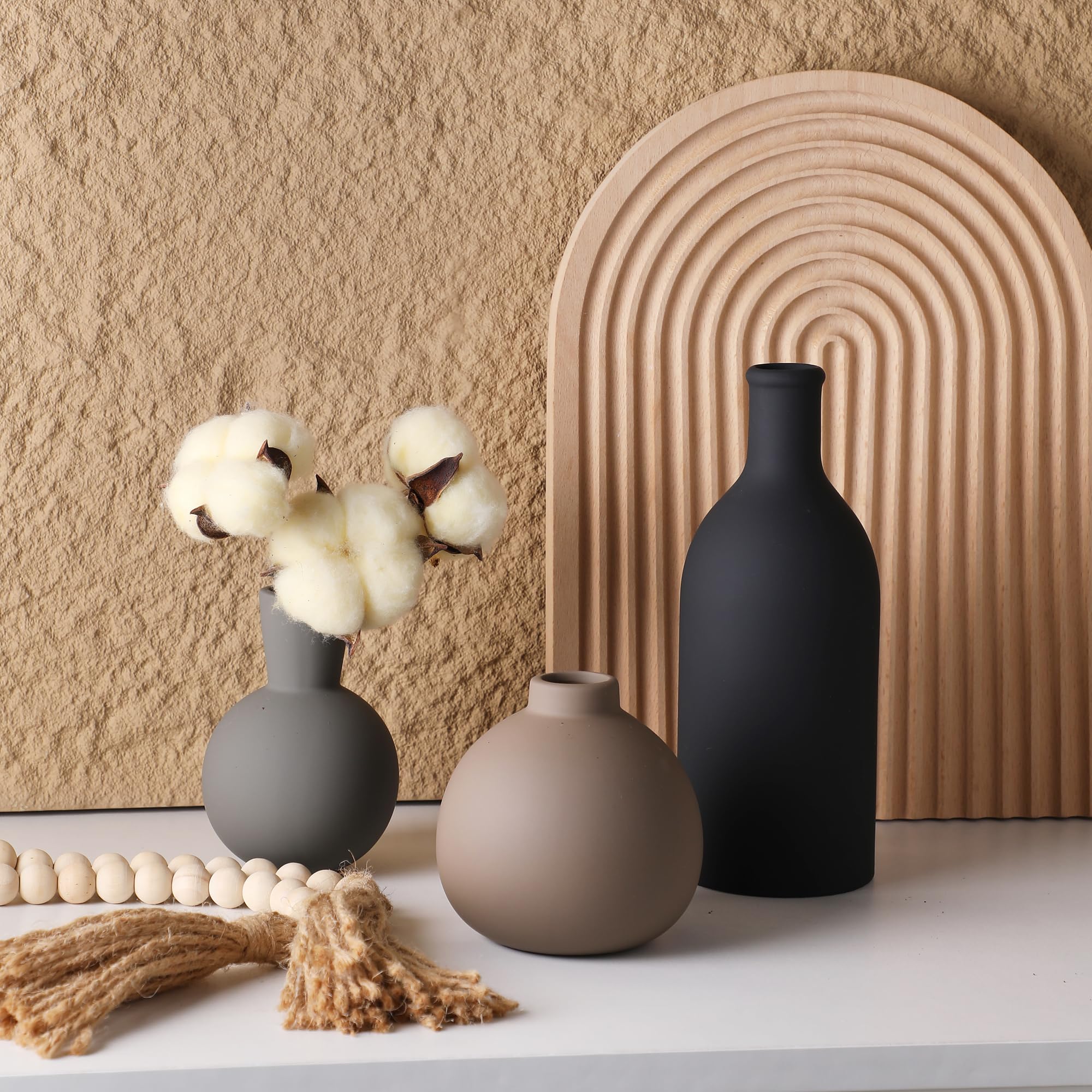 ooit Ceramic Vase Set of 3, Multicolor Rustic Farmhouse Decor Vases for Bouquet, Fresh or Dried Plants, Living Room, Kitchen, Bedroom, Bathroom, Entryway Decor - Image 6