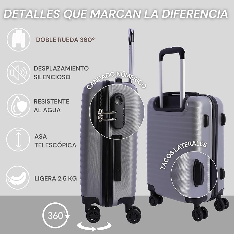 - Koffer - Handgepäck Koffer 55x40x20 -Reisekoffer mit 4 Rollen 360º leicht- Hartschalenkoffer - ABS - 32 L - Trolley - Carry on Luggage - rollkoffer - Klein & Mittelgroß - Iris