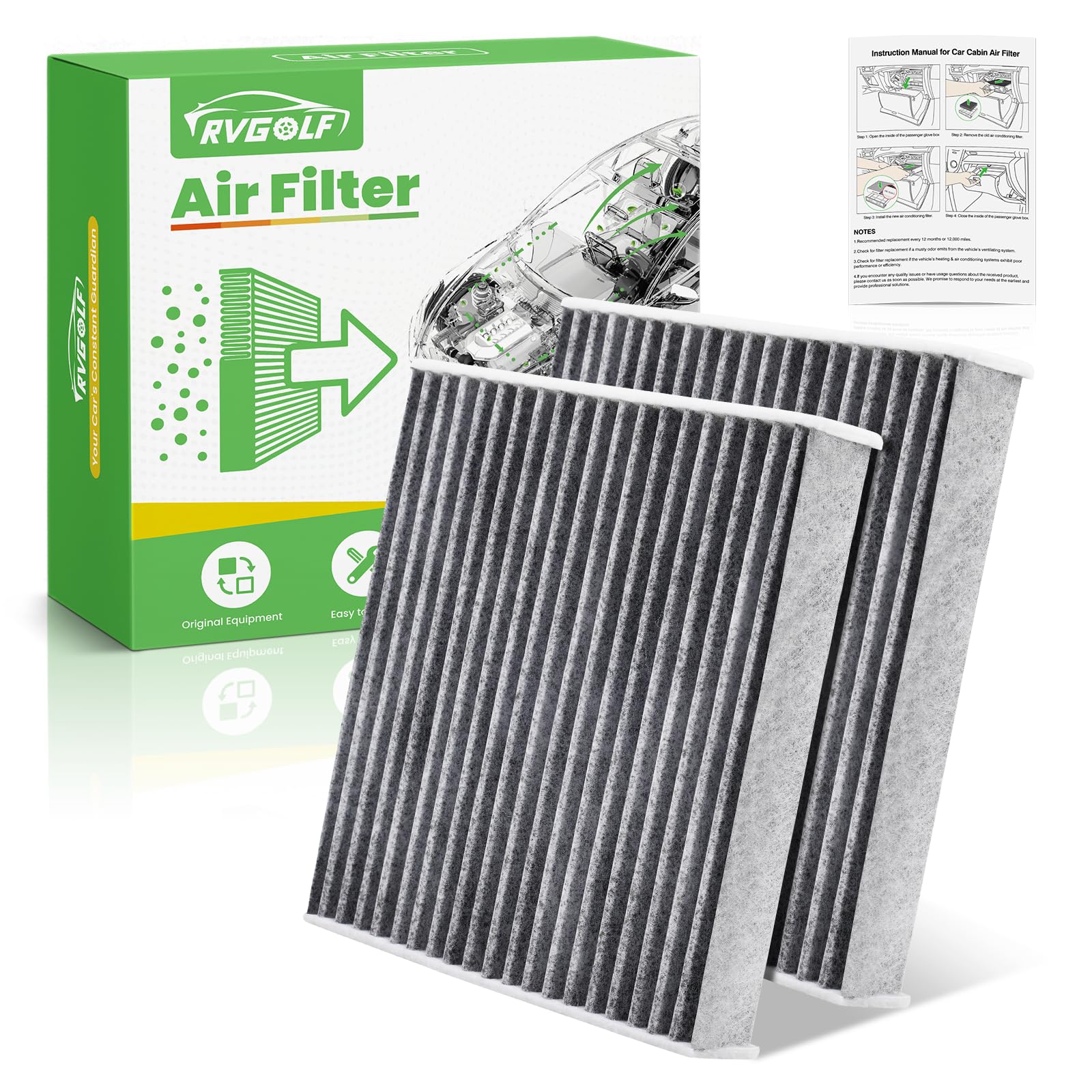 Photo 1 of RVgolf 2-Pcs Cabin Air Filter for Toyota Camry, Corolla, 4Runner, Sienna, Tundra, RAV4, Lexus RX350, NX300, Subaru Legacy, Outback Car Replacement for CF10285 Essential Automotive Accessories