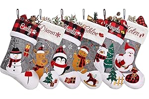 Elegantpark Personalized Christmas Stockings 1 Pack Plaid Grey Large Penguin Santa Snowman Custom Stockings Christmas with Na