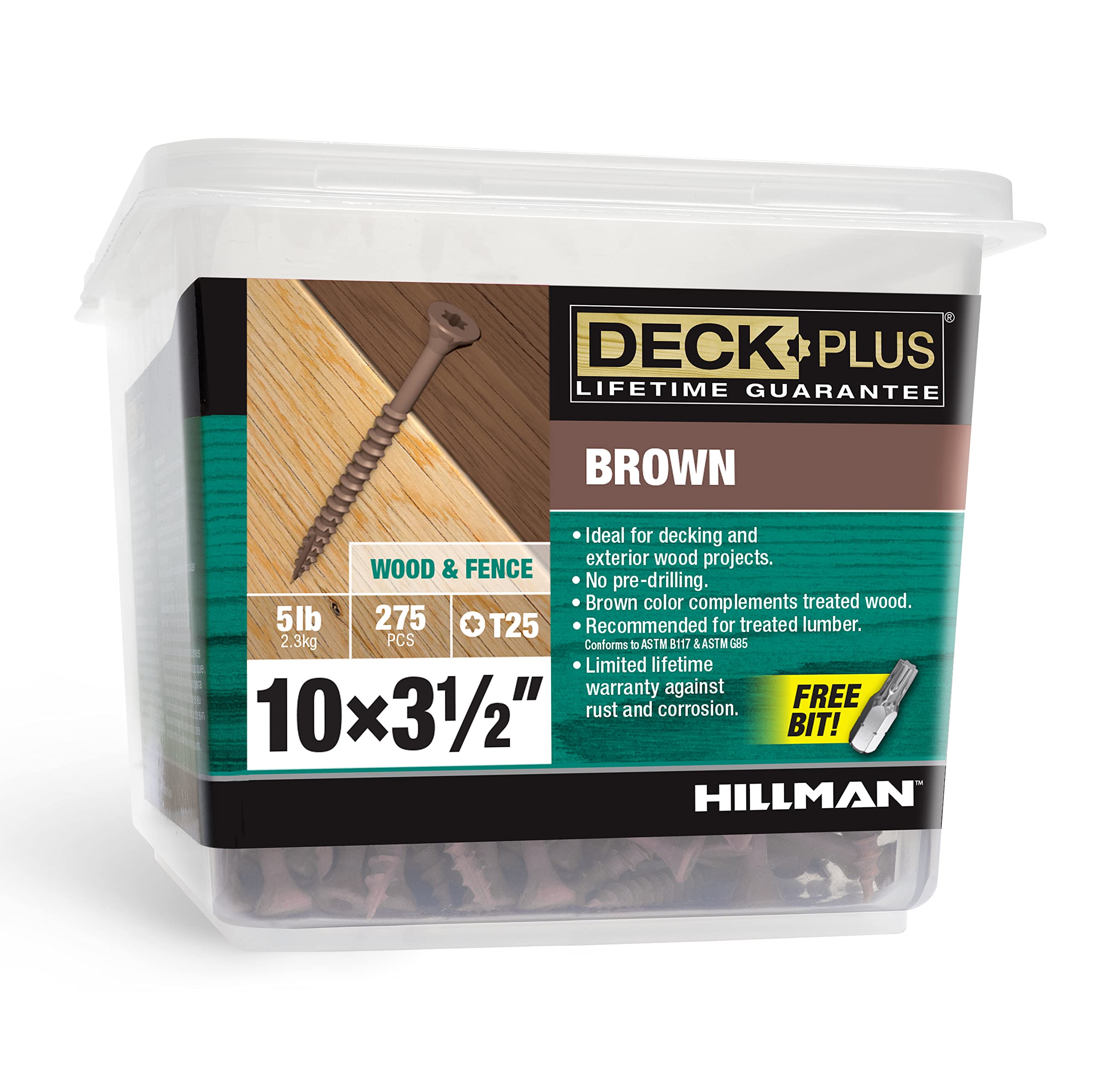 Deck Plus Wood Screws, Brown Exterior Screws, 3-1/2" x #10, 5lb