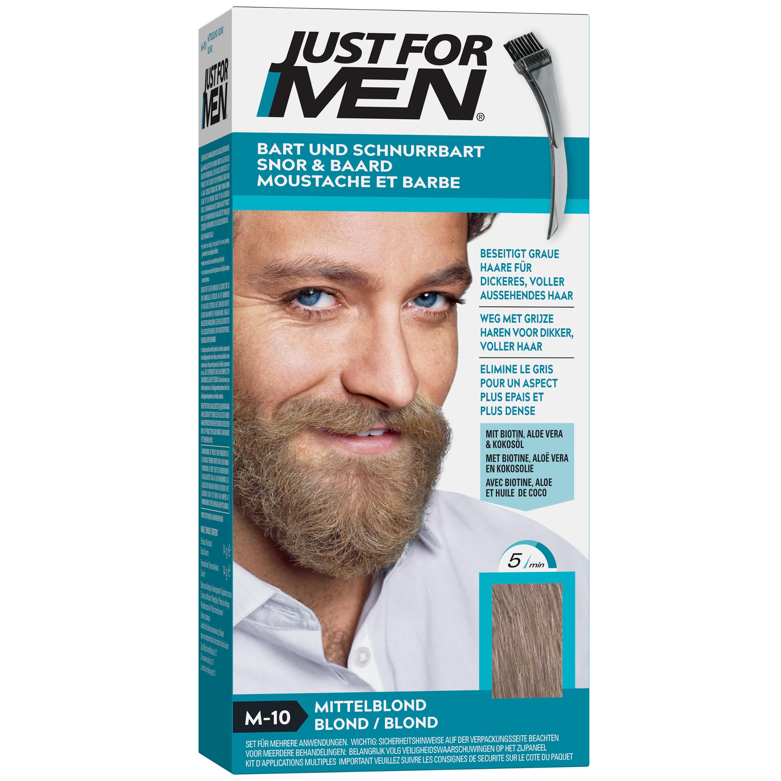 Just for Men Moustache and Beard Medium Blonde Colour, Eliminates Grey for a Thicker and Fuller Look – M10