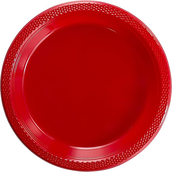 Exquisite 9 Inch. Red plastic plates Solid Color Disposable Plates 100 Count