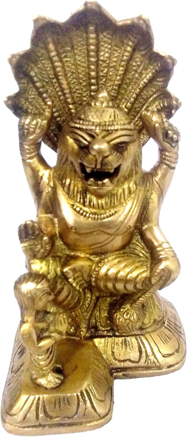 Purpledip Brass Idol Narasimha (Lord Vishnu's Avatar) & Prahalad: Rare Collectible Statue (11985), Golden, Standard - Image 3