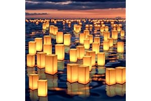 Fuhigh floating paper lanterns,20 Set decoration wooden DIY lanterns with led tealights for birthday,pool party (20 Lanterns with LED Candles)