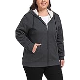 MoFiz Womens Plus Size Fleece Zip Up Hoodie Jacket Sherpa Lined Warm Coat Hooded Sweatshirts