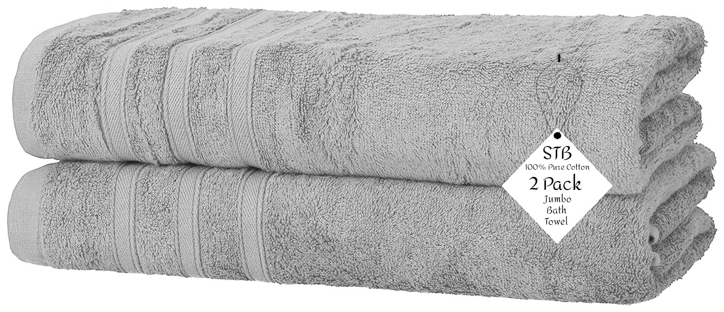 S & B Pack of 2 Jumbo Bath Towels Sheets 100% Pure Cotton Quick Dry Gym, Spa, Hotel Quality 500-GSM Large Size Bathroom Towels 75 x 150 cm (Silver)
