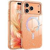 BENTOBEN Magnetic for iPhone 17 Pro Max Case, Clear Crystal Glitter Bling 17 Pro Max Phone Case [Compatible with MagSafe], Shockproof Sparkly Cute Women Girl Cover for iPhone 17 Pro Max, Cosmic Orange