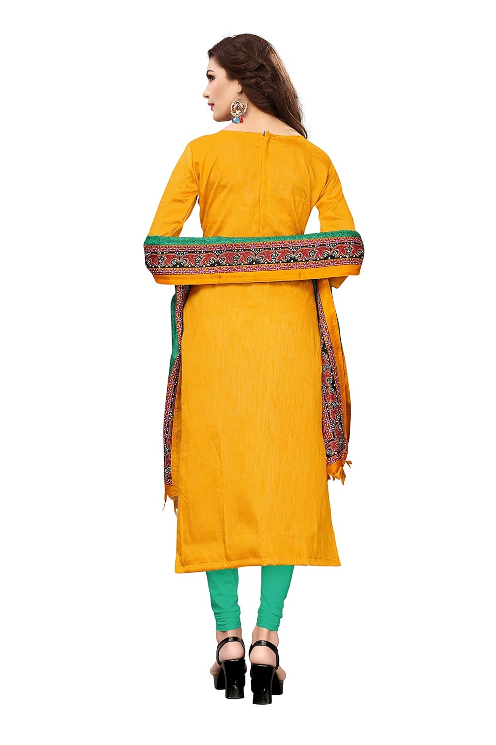 applecreation women's silk dress material(3006_yellow_free size)