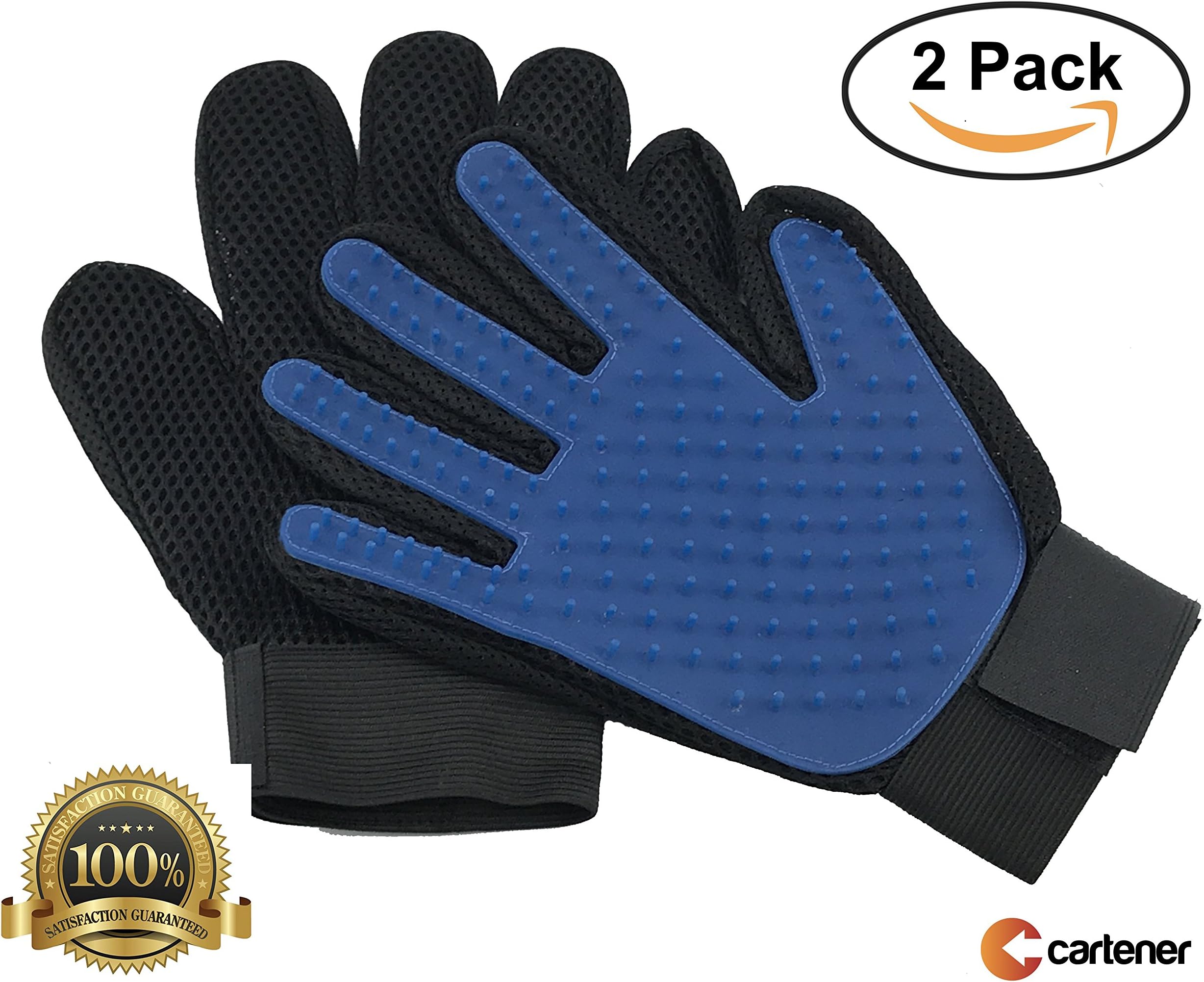 CARTENER Deshedding Glove for Gentle and Efficient Pet Grooming Dog Cat Hair Removal Brush True Bath Massage Tool with Five Fingerd Touch Design 2 Pack