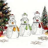 KRISININE Set of 3 Glass Snowman Figurine 1.6''*4.2'' Handmade Snowman Christmas Decorations Indoor for Home Winter Holiday Glass Paperweight Office Table Decor