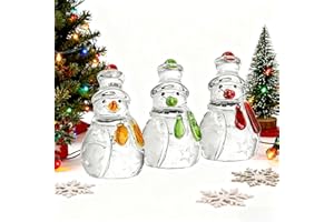 KRISININE Set of 3 Glass Snowman Figurine 1.6''*4.2'' Handmade Snowman Christmas Decorations Indoor for Home Winter Holiday Glass Paperweight Office Table Decor