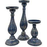 Weddingstar 3-Piece Tiered Wood Spindle Candle Holder Set - Navy Blue