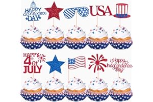 ZYCOZZN 60Pcs Independence Day Cupcake Toppers,Glitter 4th of July Cupcake Picks National Flag Patriotic Cupcake Toppers for Independence Day Party Cake Decorations Supplies