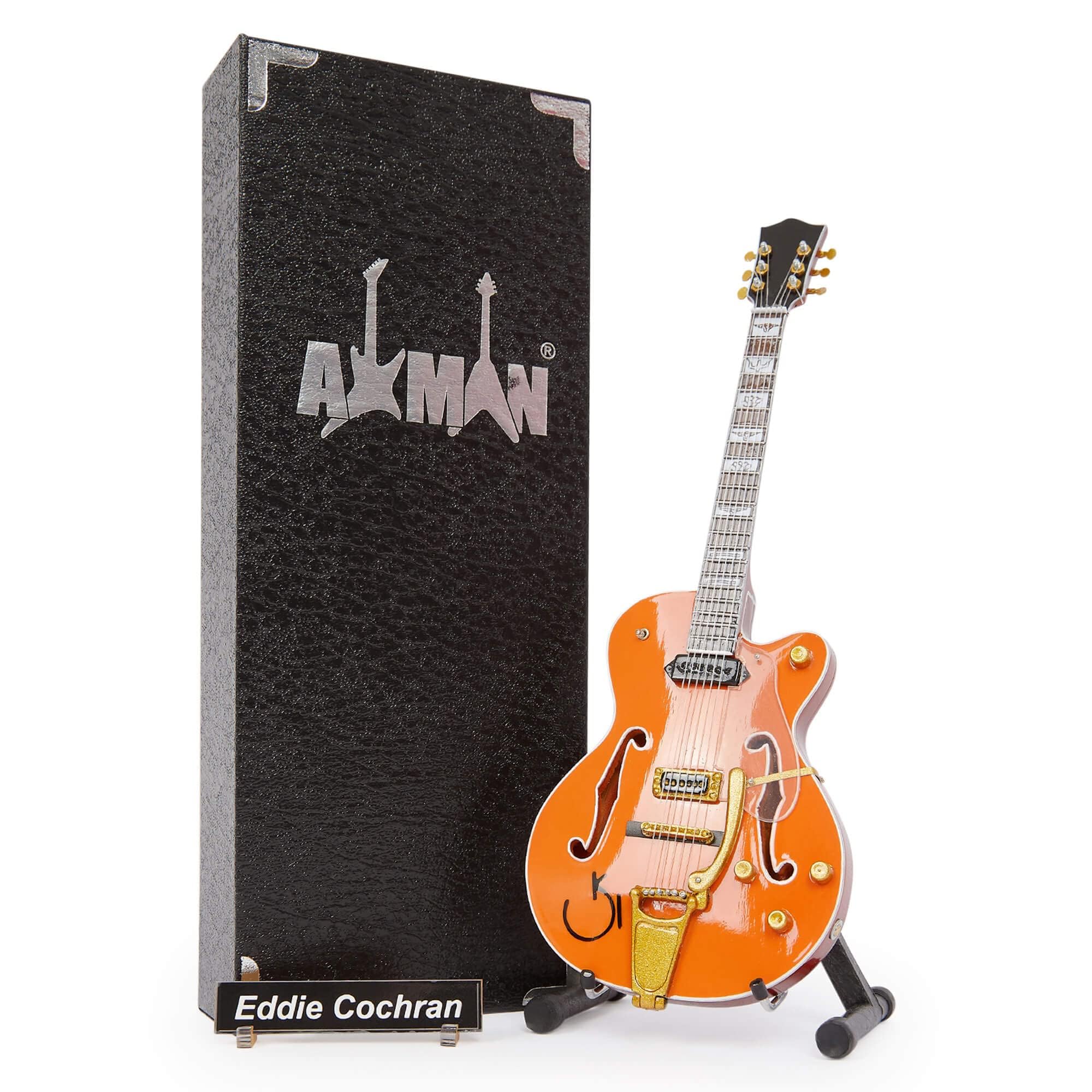 Eddie Cochran Miniature Guitar Replica - Music Gifts - Handmade Ornamental 1/4 Scale - Includes a Display Box, Name Tag and Miniature Guitar Stand