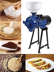 BEAMNOVA Grain Mill Dry Wet Grinder 1500W Molino de Maiz with Plastic Funnel Electric Food Grinder for Corn Flour Rice Nut Blue Commercial Industrial Grinding Machine