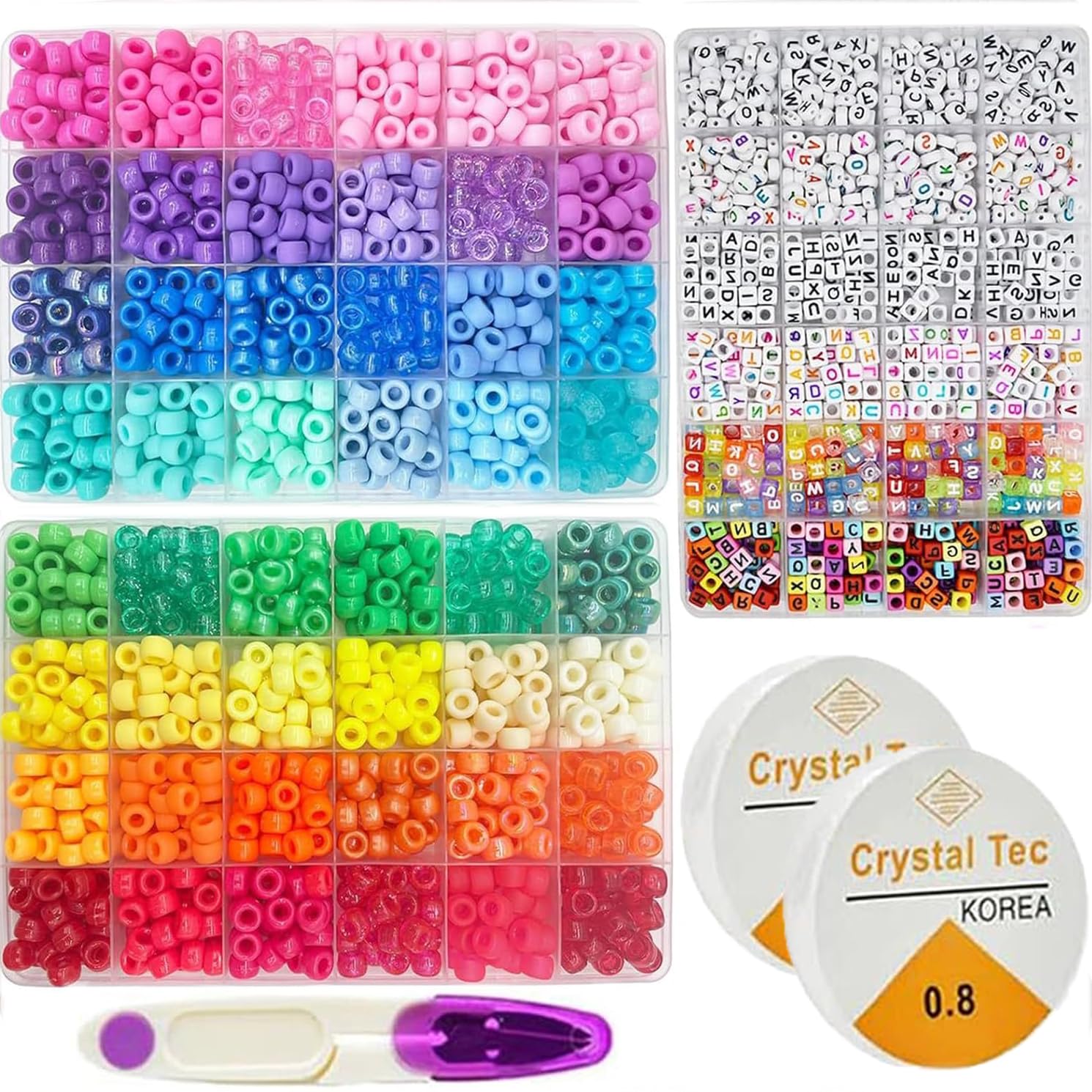 MAISKIEN 2280 Pony Beads Set, 1080 Letter Beads, 48 Colors Hair Beads, 1200 pcs Pony Bead for Bracelet Making, Colour Bead, DIY Craft Beads Kit Used to Make Festival Accessories, Shoelaces, Keys