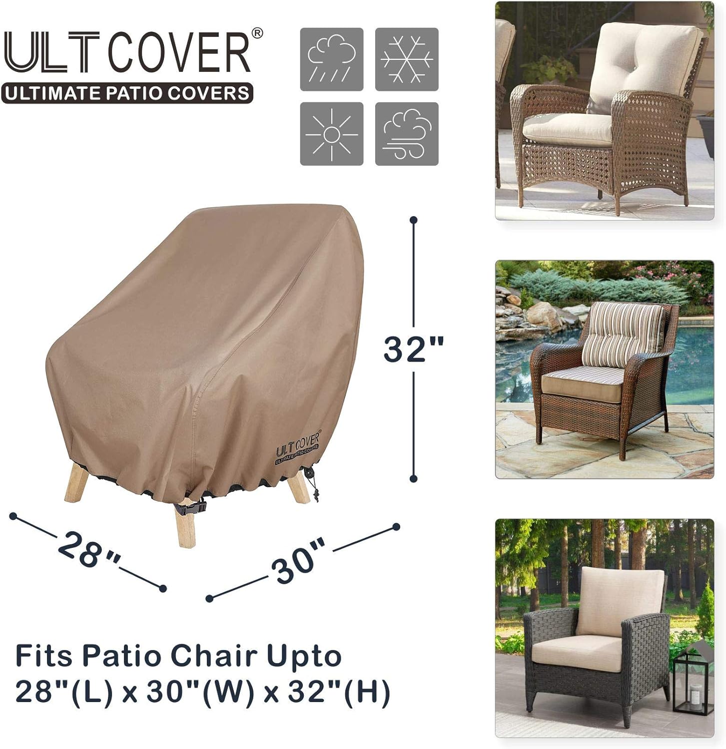 ULTCOVER Waterproof Patio Chair Cover – Outdoor Lounge Deep Seat Single Chair Cover 4 Pack Fits Up to 28L x 30W x 32H inches : Garden & Outdoor