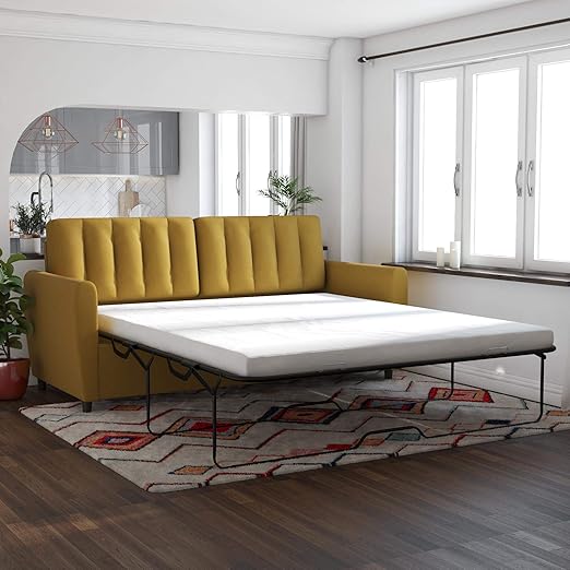Amazon Com Novogratz Brittany Sleeper Sofa With Memory Foam Mattress Mustard Queen Furniture Decor