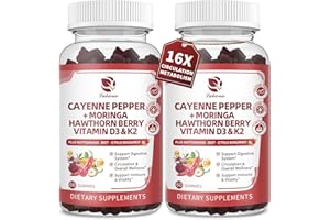 LUKAREE (2 Pack) 16 in 1 Cayenne Pepper Gummies- Sugar-Free 20x Capsaicin Supplements Complex w/Moringa, Hawthorn, Beet Root - Plus Wormwood, Citrus Bergamot Support Circulation* & Overall Wellness* - 60 CT