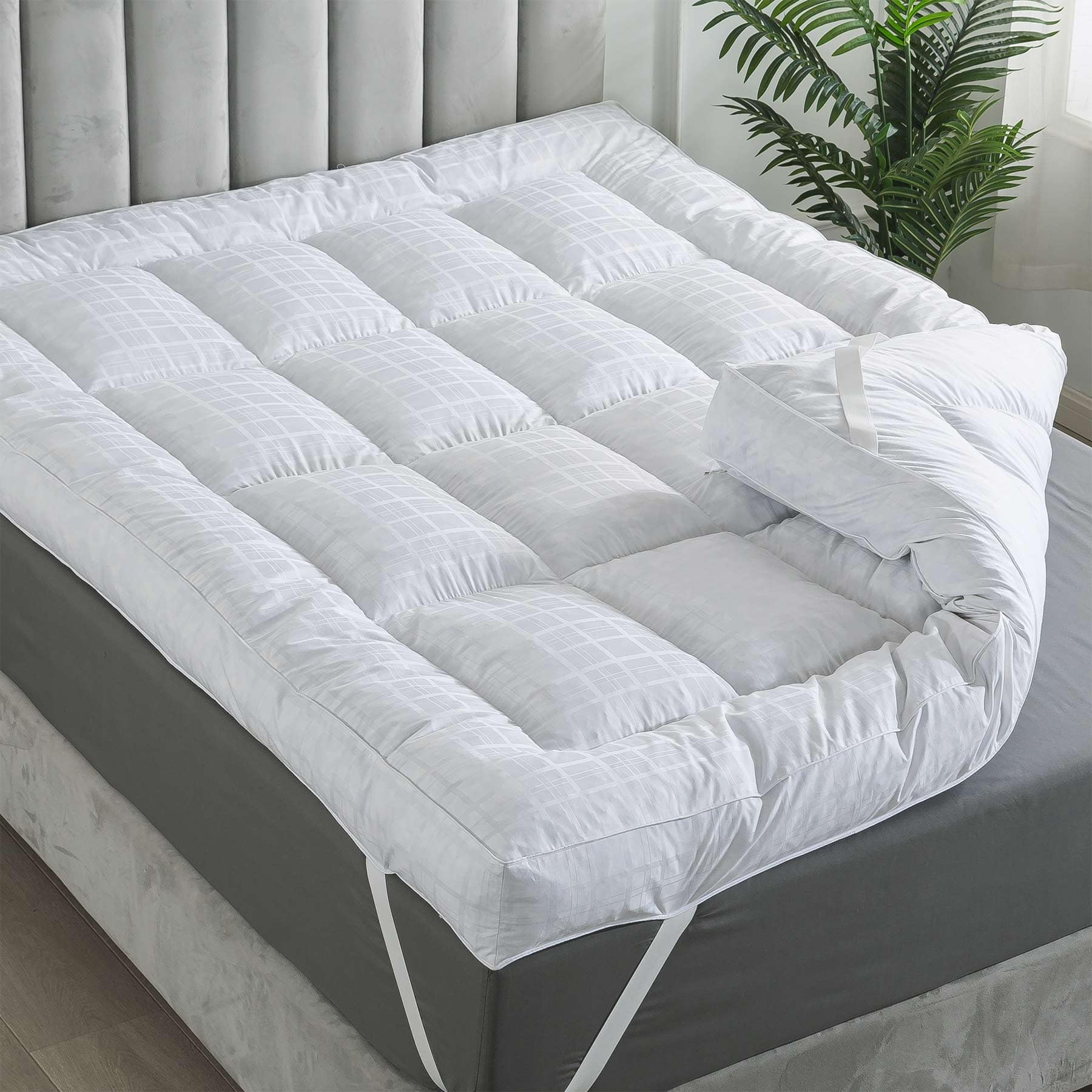 Photo 1 of WhatsBedding 5 Inch Duck Feather Bed, 100% Cotton Mattress Topper, Extra Thick 2500gsm Overfilled Pillow Top, Hotel Collection